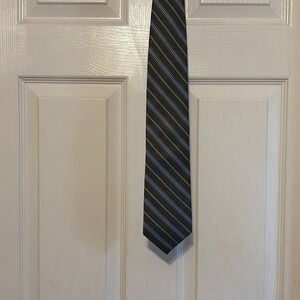 Mens Neck Tie, 100% Silk Tie Lands end Men's Olive & Blue Stripe